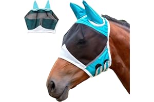 LUMOOM Maschera per cavalli, maschera per cavalli con protezione UV, maschera per cavalli con paraorecchie, orecchie da mosca, cavallo, cappello da mosca (L, blu)