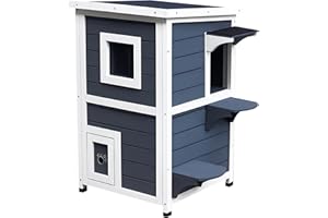 PawHut Solida Cuccia per Gatti in Legno Impermeabile su 2 Piani, con Tetto Apribile, 51cm x 51cm x 81.3cm