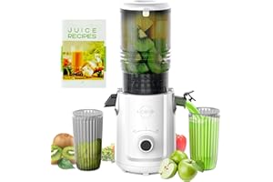 Hobsir hob Cold Press Juicer 135mm Masticating Slow Juicer with 300W Motor Large Feed Chute for Whole Fruits & Veg – Effortless Cleaning, Superior Yield (White)