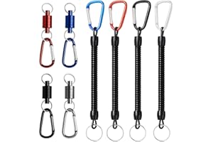 KELAV Mousqueton Porte Clé élasticité, 8 Pièces Support D'épuisette Magnétique Aimant de Peche Clip Kit Peche a L'Aimant Boucle à Ressort Plusieurs Couleurs, pour Pêches Surf Randonnée L'alpinisme