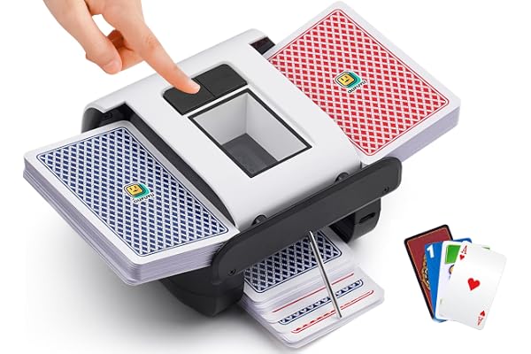 OUFUYU Mélangeur de Cartes Automatique, Mélangeur de Carte pour 1-2 Ponts Mode Auto et Manuel Rechargeable 2000 mAh Faible Bruit pour Poker, UNO, Blackjack, Skip-Bo, Phase 10, Texas Hold'em, Belote