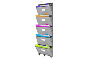 VERONLY Hängeorganizer Büro Ordner für Wand - Hängeaufbewahrung Wandorganizer 5 Taschen Aufbewahrungstaschen Wandmontage für Büro Bokumentenhalter Zeitungshalter Zuhause(Grau)
