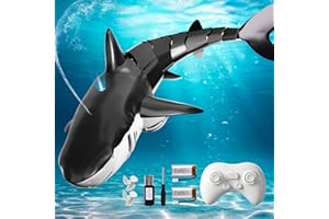 BLmukce 2.4GHz Remote Control Shark Toy for Pool, 1:18 Scale High Simulation RC Shark with Light & Spray Water, Electric Remote Controlled Swimming Toy Boat for 4 5 6 7 Year olds Kid Boys (Black)