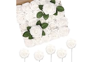 N&T NIETING Lot de 50 fleurs artificielles - Toucher réel - Roses artificielles - Pour décoration de mariage, bouquet de mariage, douche nuptiale, fête, maison - Arrangement floral (blanc)