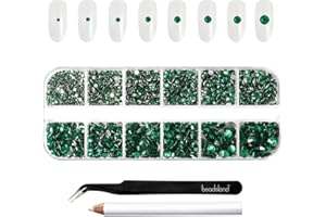 Beadsland Strass Make Up,8 Dimensioni 2500pcs Verde Flatback Strass Occhio Unghie Nail Art,Strass per Scarpe con Pinzette e Matita di Cera,Smeraldo,SS4-SS30