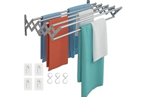 Wuciray Wall Clothes Drying Towel Rack Wall Mounted Drying Rack Towel Rail Extendable Stainless Steel 80cm Rail Towels Bathroom Storage Holder Space Saving Clothes Airer Indoor or Outdoor