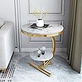 EXPRESSOW ENTERPRISES Metal End Table Round Side Table with Open Storage Shelf&Marble Look - Multi-Functional Indoor Outdoor Snacks Tea Table for Home and Living Room
