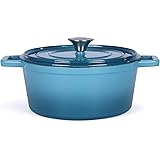 Bräter Gusseisen Rund Emailliert - Bratentopf mit Deckel für Backofen - Schmortopf Induktion Backofengeeignet - Kochtopf 4 Li