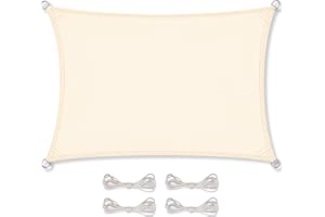 CelinaSun Sonnensegel wasserdicht inkl Befestigungsseile Premium PES wasserabweisend imprägniert Rechteck 2 x 6 m Creme weiß
