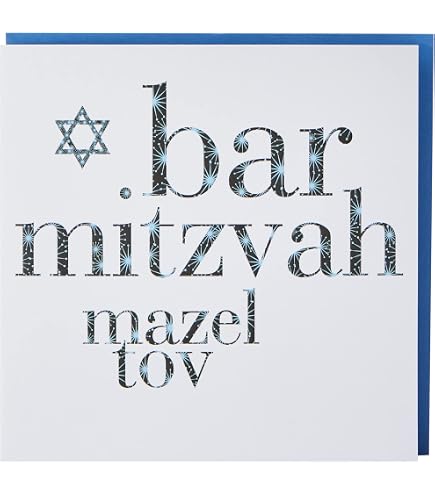 White Cotton Cards Bar Mitzvah Mazel Tov Grußkarte – Handgefertigt Mit Strass & Glitzer, 16 X 16 Cm, Inkl. Umschlag, Innen Leer Für Persönliche Widmung
