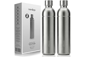 Nordiqo Premium 1L / 1000 ml Flasche aus edelstahl | Kompatibel mit Aarke Carbonator 3, Sodastream (exkl. model Crystal + Jet) und vielen anderen | Spülmaschinenfest, Kein Verfallsdatum | 2er-Pack