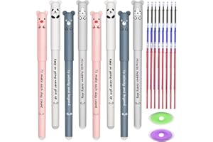 GZGXKJ 8pcs Rub Out Pen Erasable Gel Pens Animal Friction Pens Kawaii Cute Pens for Office Supplie Student Stationery with 24 Refills + 2 Erasers (0.35mm)