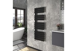 Warmehaus Designer Heated Towel Rail Bathroom Ladder Radiator Warmer Central Heating Rads Flat Panel Black 1380x500mm