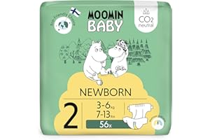 ‎DELIPAP Moomin Baby Neugeboren Öko Windeln Größe 2, 3-6 kg 56 Stück, Weiche Premium Windeln mit Nässeindikator | Weich und hautfreundlich, Keine unnötigen Chemikalien |
