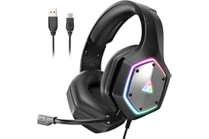EKSA E1000V2 Cascos Gaming Type-C Over Ear Auriculares Gaming con Cable, Micrófono con Cancelación de Ruido, Sonido Envolvente 7.1, Luz RGB para Consola PS4 / PS5,Laptop