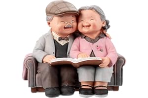 HOWADE Loving Elderly Couple Figurines, Love Lasts Resin Figurine, Grandparents Couples Life Decorative Statue Ornaments for Wedding Anniversary Home Birthday (Reading Style), Multicolor