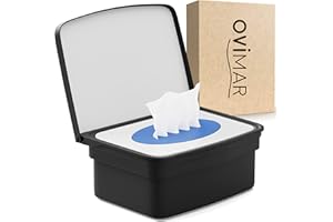 ‎OVIMAR ovimar Feuchttücher Box mit Deckel Malmoya | in edlem schwarz pulverbeschichtetem Edelstahl | ohne Bohren | Damit Kosmetiktücher Dank der Feuchttücher Aufbewahrungsbox Immer frisch bleiben