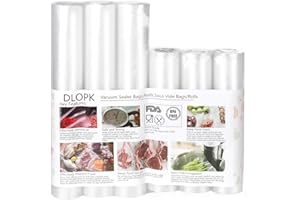 DLOPK Bolsas Vacio Comida 6 Rollos 20x300cm y 28x300cm Bolsas Profesional para envasadora al vacio la Conservación,Sous Vide Cocina, Certificación de seguridad de grado alimenticio