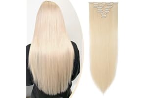 S-noilite Set 8pcs Clip in Hair Extensions Extension Clip Capelli Veri Testa Piena 18Clips Parrucchino 58cm Dritto Biondo pallido