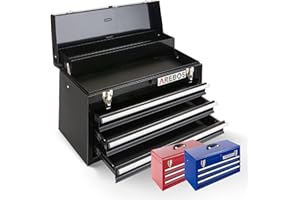 Arebos Boîte à outils avec 3 tiroirs et 2 compartiments de rangement | Poignée de transport et fermetures à pression | Coffret à Outils | Tapis antidérapants | Noir