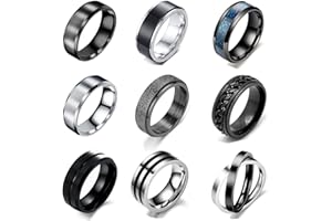 VELESAY 9PCS Uomo Anello Acciaio Inossidabile Vintage Catena Anelli Set Punk Gotico Anello Donna Uomo Nero Anello Donna Nero Acciaio Anelli Acciaio Uomo Set Spinner Fidanzamento Promessa di Matrimonio Anello