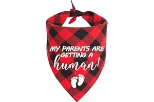 MaySunset My Parents are Getting A Human Red Plaid Dog Bandanas, Baby Announcement Dog Headscarf Gender Revealing Photo Prop, Lovely Pet Dog Cat Scarf Gift