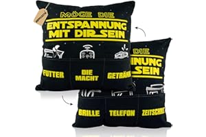 GEBETTER 45 x 45cm Zierkissenbezug mit 6 Taschen Möge die Entspannung mit dir sein Lustige Männer Kissenbezug zum Befüllen Kissenhülle Geschenk Zierkissenhülle zum Geburtstag Dekokissenhülle Weihnachten