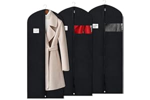 BOMEI PACK Housse anti-poussière non-tissé noir avec fermeture éclair pour vêtements de maison, sac de rangement imperméable à l'humidité, à l'eau et à la poussière (3pcs 60cm*160cm)