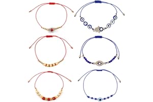 InteDesign 6PCS Rakhi Evil Eye Bracelets with Greeting Card Gifts Set Pack | Adjustable Woven Bracelet for Indian Raksha Bandhan, Bhai Dooj, Bhabhi, Brother & Sister Rakhi Thread