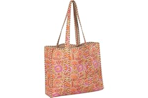 SCORPIONBLISS Indian Cotton Quilted Tote Bag Women shoulder Bag Carry, shopping Beach Bag Summer Holiday Essentials Shopping Travel Bag with Pockets Handbags for Women