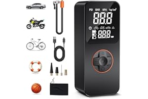ZORUMAN Portable Electric Air Pump with 10000 mAh Battery Compressor, 150 PSI Bicycle Pump Electric with Pressure Gauge/LED Light, Battery Air Pump with USB/LED Light for Car, Bicycle, Motorcycle