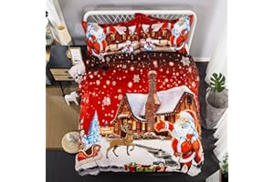 AOXHFNV Set di biancheria da letto natalizia, 135 x 200 cm, motivo Babbo Natale, alce per ragazzi e ragazze, copripiumino rosso con federa (220 x 240 cm, L1)