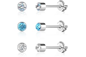 ALEXCRAFT Orecchini Punto Luce Argento Donna Uomo Brillanti e Zirconi Cartilagine 3 Paia Set Acciaio Inossidabile