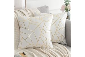 ETOLISHOP Cuscino Bianco Copre Velluto Quadrato Federa 45x45 cm Bianco e Oro Decorativo Moderno Cuscino Divano