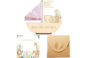Virtue Yun Geldgeschenk zur Taufe, Holz-Arche Noah mit Tieren, inklusive Karte und Umschlag, Taufgeschenke für Mädchen und Jungen (15.5x14.5cm)