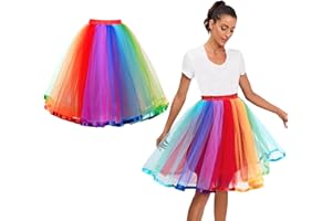 AUYAO Damen 50er Regenbogen Tütü, Mehrschichtiger Elastischer Taillen für Erwachsene, Karneval, Halloween, Kostümparty, Mottoparty