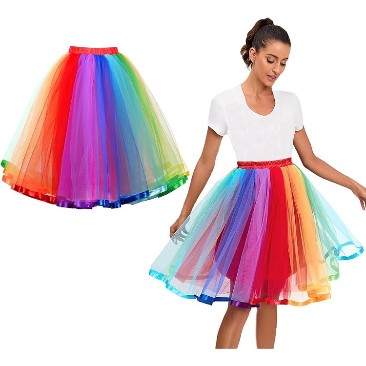 WERFORU Tule rok voor dames, licht, ondoorzichtig, tule rok met elastische hoge taille, tutu, grote maten, A-lijn, rok voor carnaval, C-oranje, S