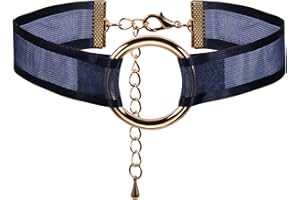 JewelryWe Schmuck Damen Choker Halskette mit O-Ring Anhänger Stretch Samtleder Velvet Gothic Halsband Sexy Kette Handarbeit, 6