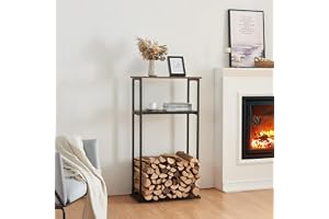 [en.casa] Vedhylla Turku, vedställ med 3 hyllor trälager av stål, vedhylla träskydd för inomhusbruk 60 x 30 x 112 cm
