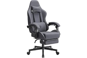 Dowinx Gaming Chair for Adults, Computer Chairs with Footrest, Ergonomic PC Chair with Massage, Office Chair with Armrests, Up to 150Kg, Grey
