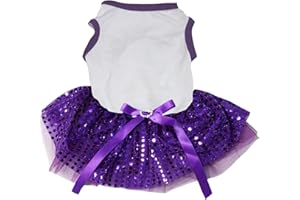 Petitebelle Tutu-Hundekleid, einfarbig, Pailletten, Weiß/Violett, Größe XXL