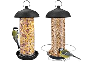 Urban Deco Bird Feeders for Small Birds Hanging Bird Feeder 2 Set Metal Tube Mixed Seed Feeder with Hanger Peanut Feeder for Garden Outside Yard for Attracting Wild Birds (𝐁𝐥𝐚𝐜𝐤-𝟐 𝐏𝐚𝐜𝐤)
