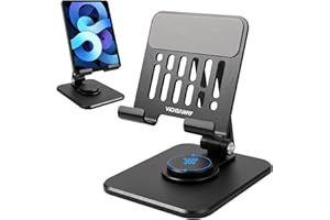 VICHSAMWY Verstellbarer Handy-Ständer aus Aluminium mit 360 ° drehbarer Basis, robuster, Faltbarer Ständer für alle 10,2-32,9 cm Handys und iPad (schwarz)