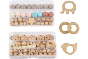 Artlatu 84Stk Makramee Set - 54 Holzperlen, 16 20mm Häkeln Perlen, 5 Holzclips für DIY Schmuck Herstellung und Handwerk