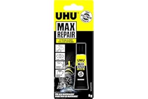UHU Max Repair power - Colle extra puissante et flexible, transparente, idéale pour les chaussures, le caoutchouc, le cuir, tube 8g