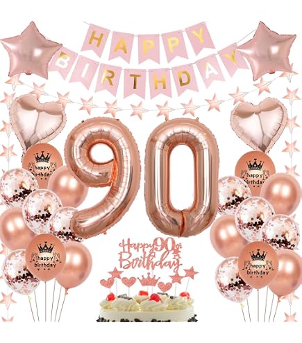 Set Écharpe & Diadème 90 Ans - Cadeau Anniversaire Femme - Or Rose - Accessoire Fête Élégant