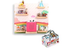 OUKNAK Floating Shelf for Toniebox, Wall Mount Magnetic Wooden Shelf with Carrying Case Compatible with Tonie Audio Player Figures Character for Children Baby's Room (Rainbow)