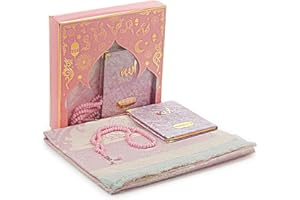 ‎IHVAN ONLINE ihvan online Gebetsgeschenk Set für Männer und Frauen, Muslimischer Taft Gebetsteppich, Yaseen Buch, Salah Matte, Perlen Rosenkranz, Islamisches Geschenk für Ramadan & Eid & Mitgift, Rosa