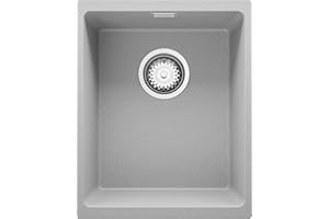 Lavello Cucina 36x47 cm, Lavandino Cucina in Granito 1 vasca + scolapiatti avvolgibile + Sifone Classico, Lavabo Cucina sottotop London 40 Level di Primagran, Grigio