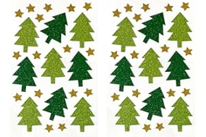 Oblique Unique 50 Weihnachtsbaum Sticker & Sterne - Selbstklebende Glitzer Deko Aufkleber in Grün Gold - Tannenbaum Sticker Set für Weihnachten Basteln Geschenke & Weihnachtskarten Weihnachtsdeko